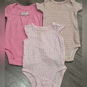 Baby Girl 3-6 Months Bundle Of Short Sleeve Onsies Geometric Pink Hearts